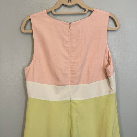 Brooks Bothers Mini Sheath Dress 12 Pink Green Colorblock Linen Blend Sleeveless - Picture 4 of 8